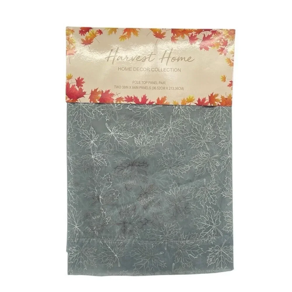 Harvest Home Maple Pole Top Curtain Panel Pair Gray Silver 38x84 Set of 2, NWT